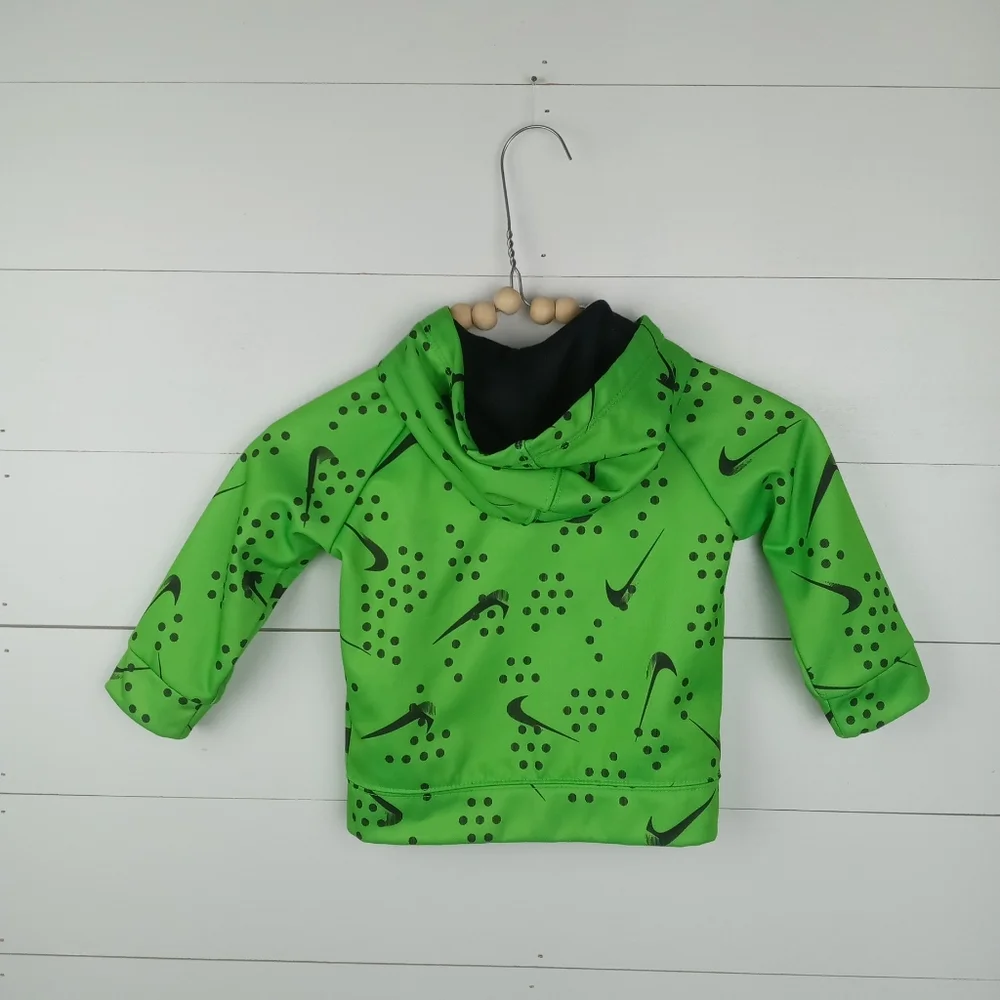 Nike boys 18 mos bright green with dotted swoosh design full zip jacket hooded
